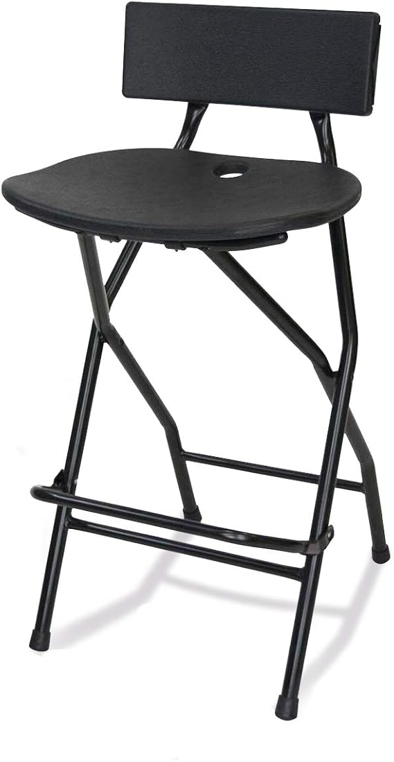 EventStable TitanPRO Folding Bar Stool with Backrest - Black Metal Frame Stool with Back Support - Durable and Sturdy Folding Stool for Outdoor Kitchen Shop Cafe