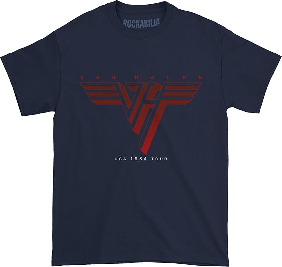 Rockabilia Men's Van Halen USA 1984 Tour VH Logo Exclusive T-Shirt Navy
