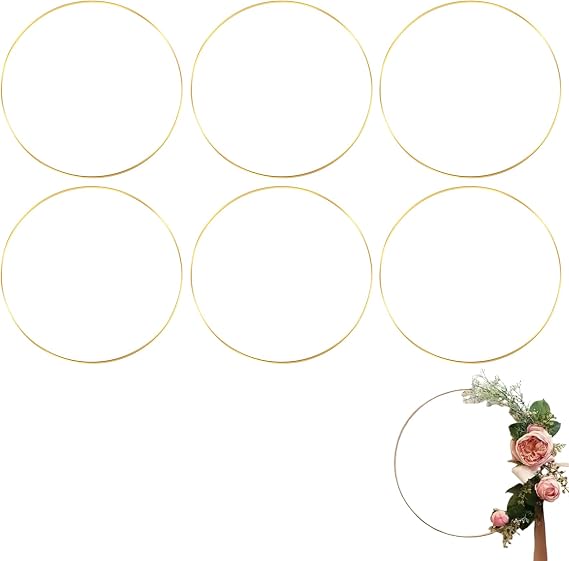 6Pcs Metal Rings for Crafts,Dream Catcher Ring Supplies,Wreath Metal Hoops Circles for Crafts,Crafting Wreaths Rings for Craft Hoops for Wedding Wreath Decoration Wall Hanging Craft(Gold)