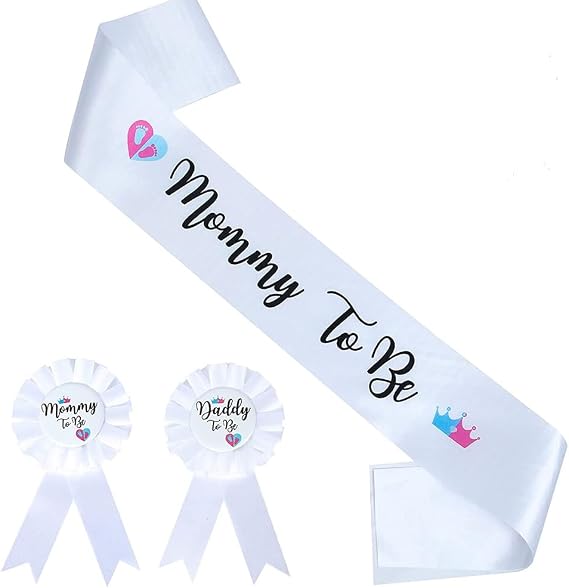 It's Boy or Girl Gender Reveal Sash,Baby Shower Party Favors Decorations, Pregnancy Announcement Pink with Beautiful Ribbon and Black Glitter Text