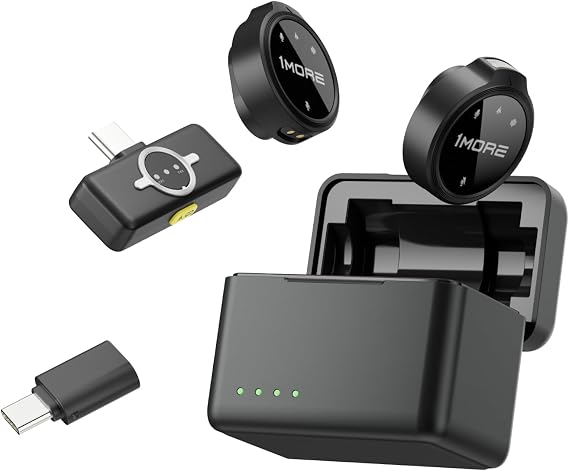 1MORE Mini Wireless Microphone (2 TX + 2 RX), Wireless Lavalier Microphone for iPhone/Android, High Fidelity Audio, Noise Cancellation, 18H Playing time, Mini Video Recording Mic for vlog, Streaming