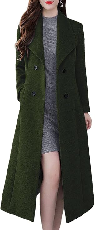 Women's Shawl Lapel Double Breasted Loose Wool Blend Winter Pea Coat | Button Down Long Sleeve Windproof Warm Fully-Lined Mid Length Trench Coat Elegant Casual Business Party Overcoat with Pockets