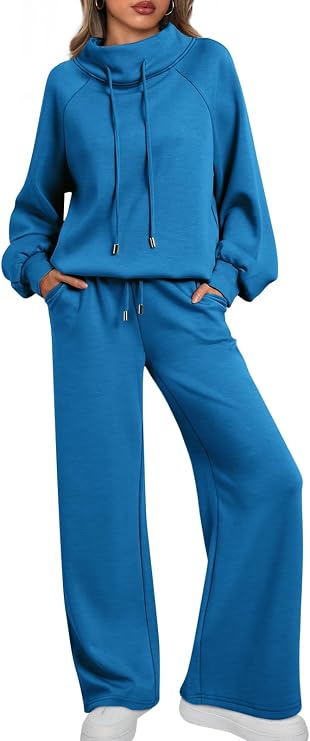 AUTOMET Womens Mock Neck 2 Piece Lounge Sweat Sets Matching Fall Fashion