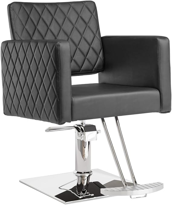 OmySalon Black Modern Salon & Spa Chair, Heavy Duty, 330 lbs Capacity, Stainless Steel & Aluminium Alloy, Hydraulic Barber Chair with Wide Seat & Footrest, Easy to Clean