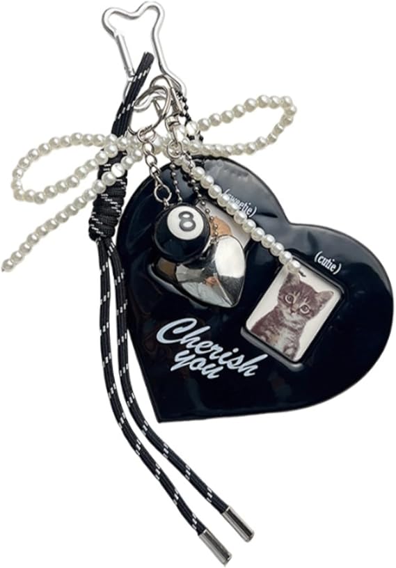 CUTEGAL Photo Keychain Bag Charms Y2K Bag Accessories Aesthetic Heart 8 Ball Key Chain Kpop Photocard Holder Keychain