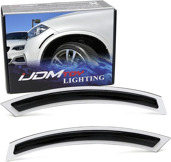 iJDMTOY Euro Black-Out Smoked Front Bumper Side Marker Reflex Lens Compatible With BMW 2014-19 F15 X5 X5M, Replace OEM Amber Reflectors