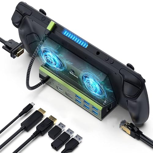 Steam Deck Console Docking Station Multifunctional Docking Station 11 in 1 Steam Deck Docking Station Steam Deck Base Dual Fan HDMI 2.0 4K60Hz Gigabit Ethernet USB-C PD Port