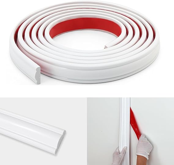 Peel and Stick Wall Molding Trim, Flexible Strip for Mirror Frame, Chair Rail, Wall Protection and Home DIY Decoration (3m x 2.7cm)