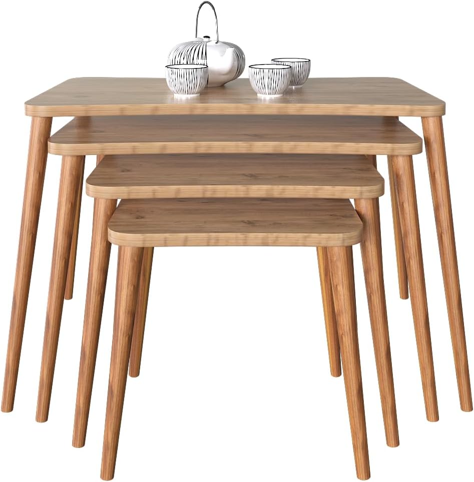 Selena Living Room Coffee Table Set with Wooden Legs & Living Room Coffee Table Set & 4 Piece Coffee Table Set (Pine)