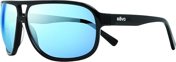 Revo Sunglasses Hank: Polarized Lens Filters UV, Eco-Friendly Aviator Frame, Black Frame with Blue Water Lens