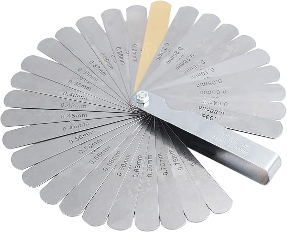 Stainless Steel Feeler Gauge Dual Marked Metric and Imperial Gap Measuring Tool (0.04-0.88 mm, 32 Blades)
