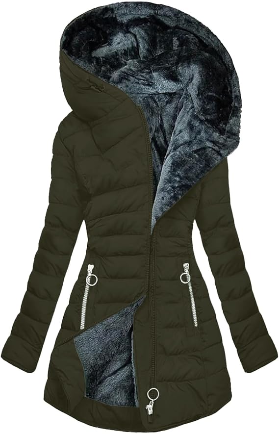 Womens Winter Coats Long Sleeve Hooded Padded Winter Down Coats Long Quilted Warm Puffer Jackets With Pockets