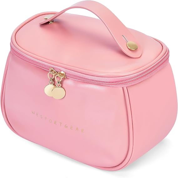 Travel Makeup Bag, Portability Travel Essentials Toiletry Bag for Women, Waterproof Large Capacity Cosmetic Bag with Compartments, Pink