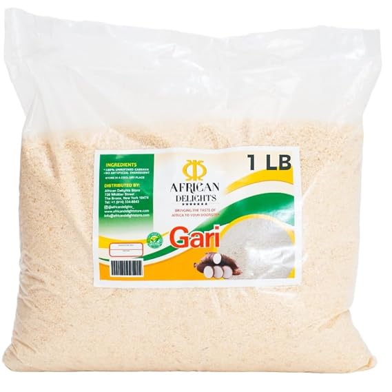 African Delights Ghana White Gari, Sand-Free, 100% Natural Garri for Eba, Water Garri, Traditional Ghanaian Dish, Authentic African Garri (1 lb) | white Ghanaian gari for eba, water garri, and traditional West African dishes