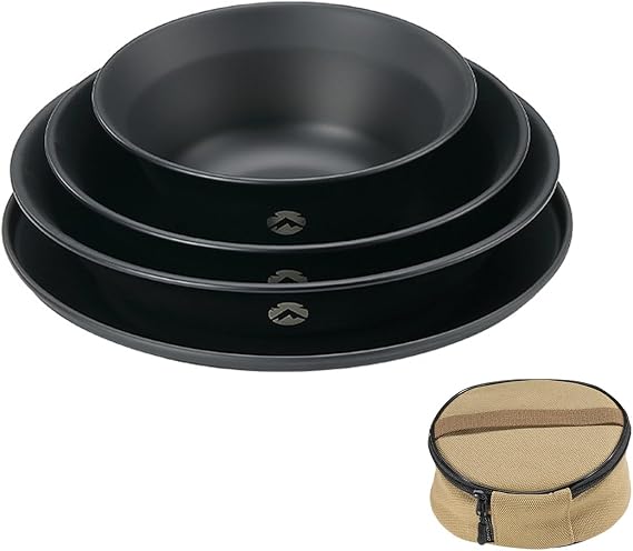 Campingmoon Stainless Steel Camping Plates Set 4-Piece Mess Kit Storage Bag