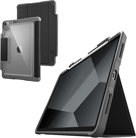 STM Dux Plus for iPad Air 11" (M4/M3/M2/5th/4th gen): Ultra Protective, Lightweight with Clear Back, Apple Pencil Holder, Battery Saving On/Off Cover - Black