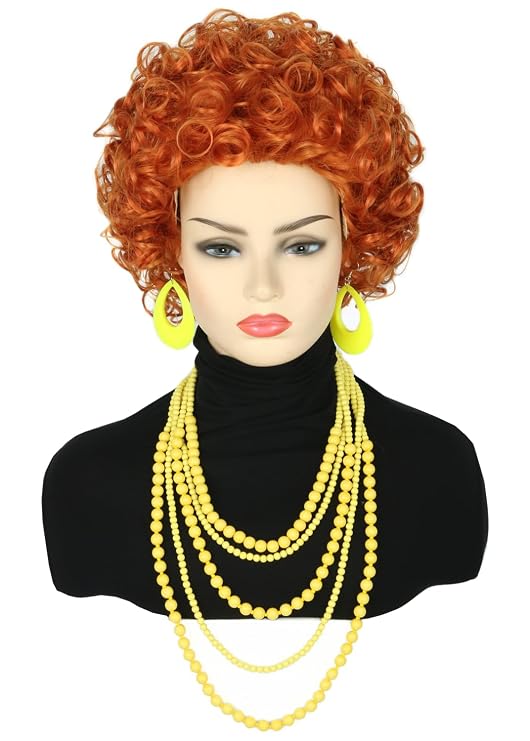 Topcosplay 4pcs Set Reddish Brown Roper Wig Short Curly Afro Wig Halloween Costume Cosplay Party Wigs