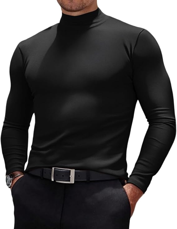 Mens Mock Turtleneck Sweater Long Sleeve Shirts Slim Fit Pullover Thermal Lightweight Undershirts Casual Tops
