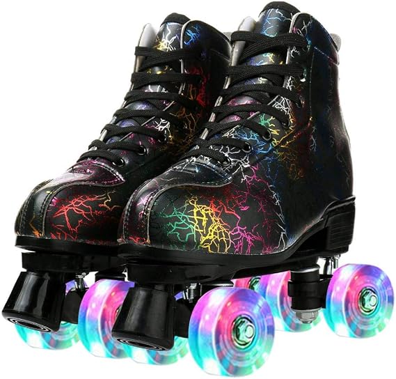 Risup Roller Skates for Women and Men PU Leather High-Top Shoes Classic Double-Row Roller Skate Women Four-Wheel Light Up Skates Unisex