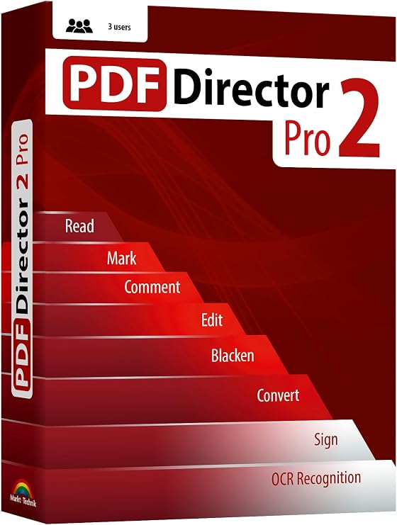PDF Director 2 PRO with OCR - for 3 PCs - Comprehensive PDF Editor Software compatible with Win 11, 10, 8 and 7 – Edit, Create, Scan and Convert PDFs – 100% Compatible with Adobe Acrobat