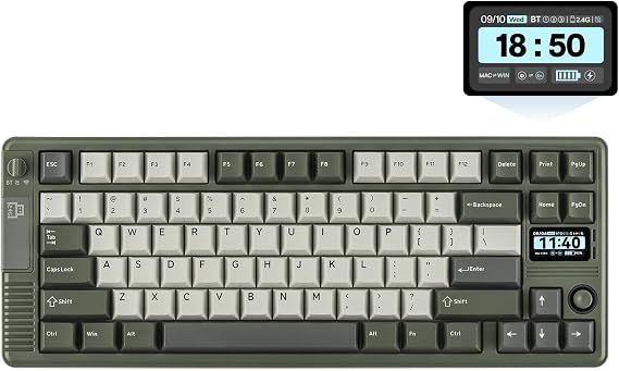 EPOMAKER RT85 Wireless Mechanical Keyboard with Joystick & DIY Screen, 8000mAh, BT/USB/2.4Ghz, Hot-Swap, PBT Keycap, Creamy Gasket, 75% Gaming Keyboard, US QWERTY (Green, Silent Tactile)