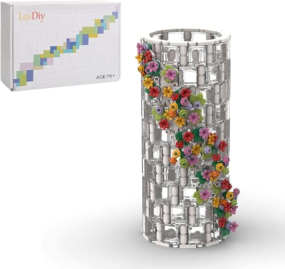 473Pcs Simulation White Translucent Vase Bottle Bricks Model Compatible with Flower Bouquet 10280, Building Blocks Small Particle Display Decoration