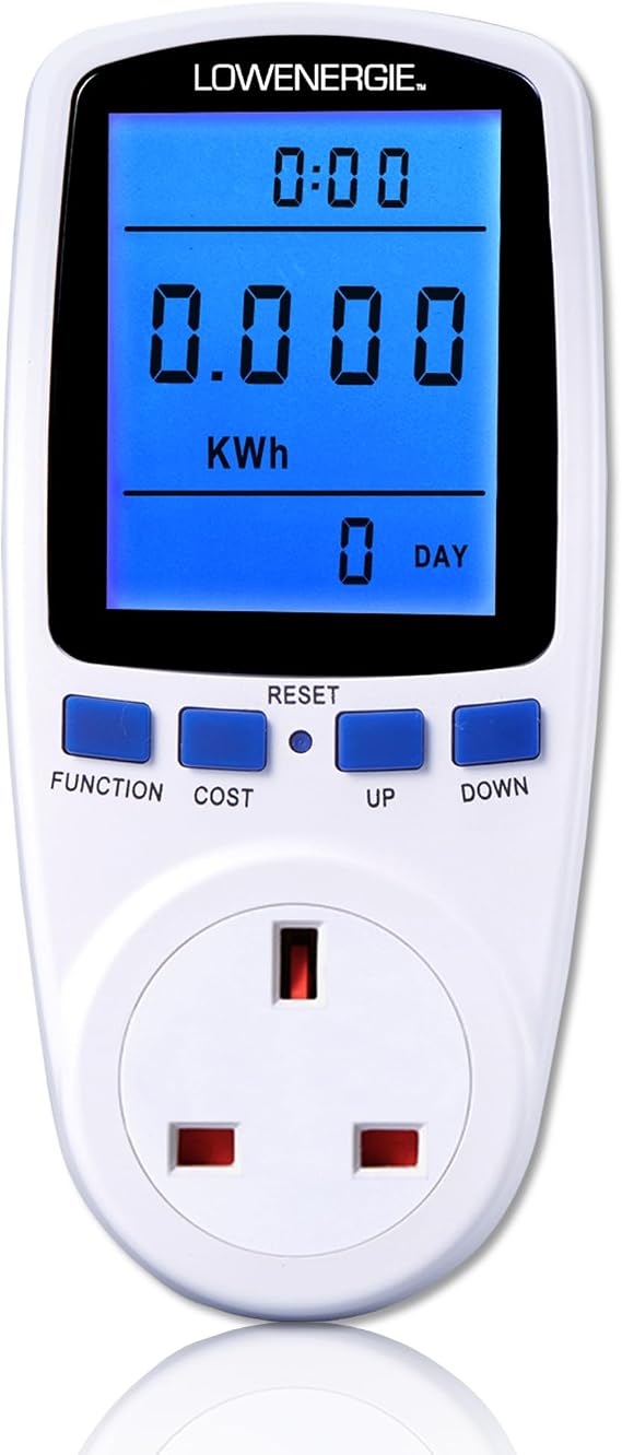 Energy Monitor Plug-In – Electricity Usage & Cost Meter, Backlit LCD Display, Watt Voltage Amp Measure for Home & Office, 240V 13A – LOWENERGIE (2 PACK)