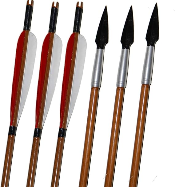 SHARROW 6Pcs 83cm Archery Bamboo Arrow with Turkey Feather and Traditional Arrowhead