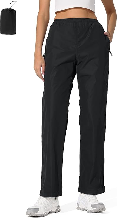 UIQUR Womens Rain Pants Waterproof Lightweight Packable Pants | Half Leg Zip Pant Cuffs for Hiking, Cycling, Running, Fishing ,Golf,Rainy-day work,And Other Outdoor Activities