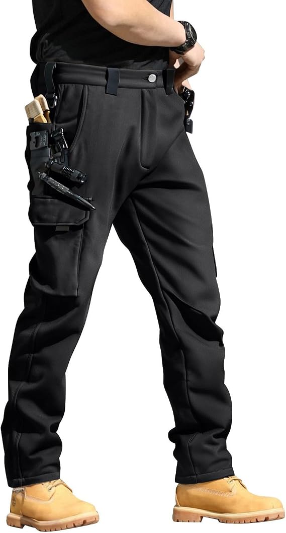 Fleece Tactical Pants for Men Waterproof Ripstop Construction Work Pants Thermal Cargo Pants with Multi Pockets
