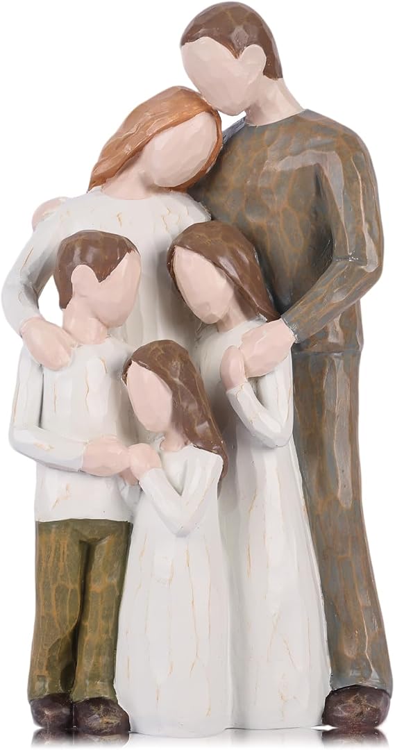 Family Figurines Father Mother Daughter Son Figurine,Sentimental Gifts for Family,Mom and Baby Child Statue Hand-Painted Sculpted,Birthday for Wife from Husband (Brown)