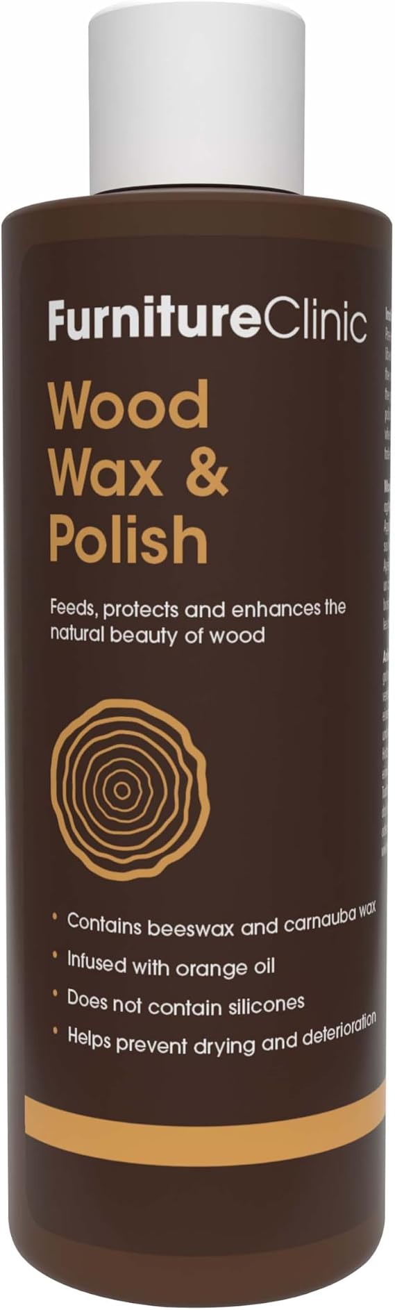 Furniture Clinic Wood Wax Polish | Clean and Protect All Wood Furniture, and Kitchen Cabinets from Dryness and Scratches | With Orange Oil & Beeswax | Use on Treated and Untreated Wood (250m /8.5 Oz)