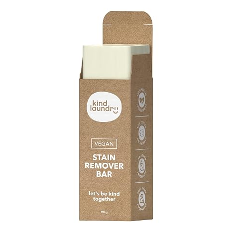 Kind Laundry - Stain Remover Bar, Vegan Soap Stick, Fragrance Free, 90g | Plant-Based Stain Pre-Treater for Clothes, Travel Friendly, Plastic-Free
