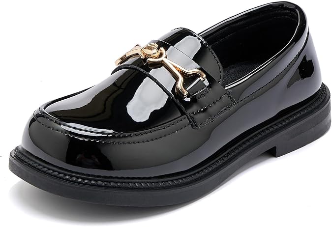 DADAWEN Girl's Loafers Slip On Chain Leather Flats Round Toe Wedding Church School Uniform Dress Shoes (Toddler/Little Kid/Big Kid)