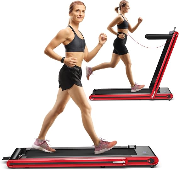 Goplus 2 in 1 Folding Treadmill, 2.25HP Electric Under Desk Treadmill W/LED Display, Blue Tooth Speaker, APP & Remote Control, Phone Holder, Walking Running Machine for Home Office Gym