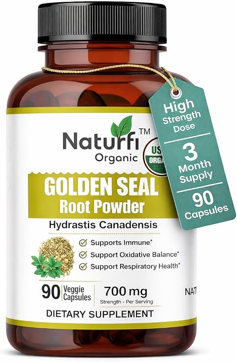 Goldenseal Root Capsules, 90 Capsules, USDA Organic, Lab Tested, Pure Natural Goldenseal Root Powder Supplement