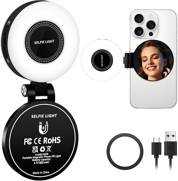 Magnetic Selfie Light,LED Ring Fill Light with Mirror