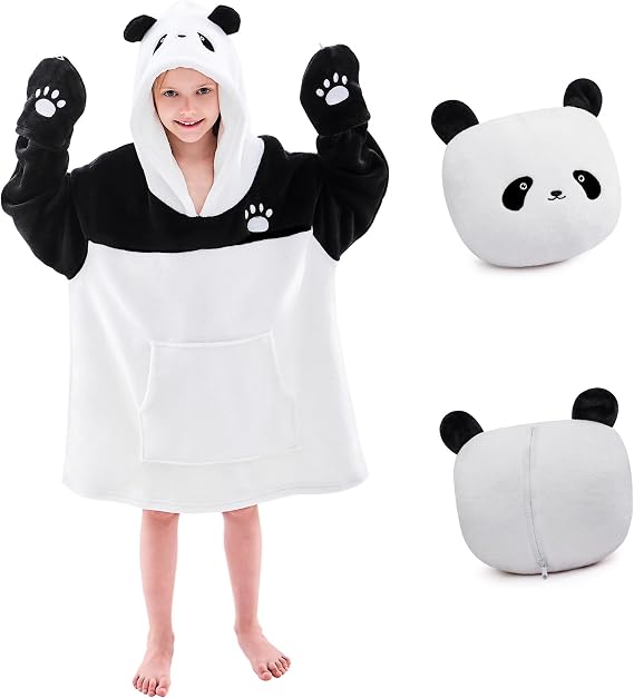 IFNOW Wearable Blanket for Kids Gifts Oversized Fleece Hoodie, Panda