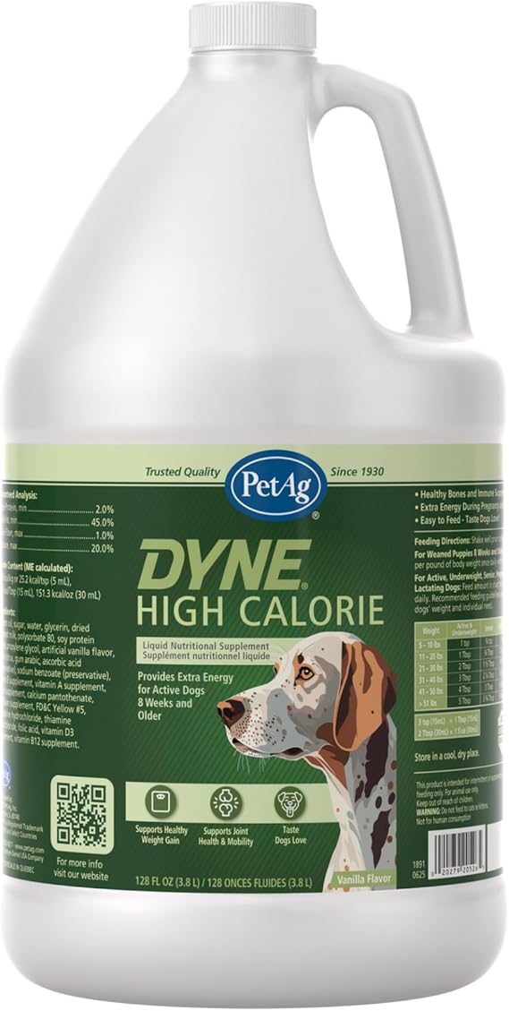 PetAg Dyne High Calorie Liquid Nutritional Supplement for Dogs & Puppies 8 Weeks and Older - 1 Gallon - Supports Performance and Endurance - Sweet Vanilla Flavor
