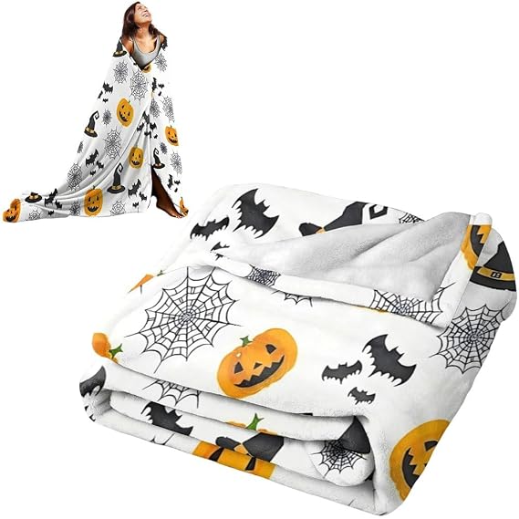 Halloween Flannel Blanket Soft Throw Cute Autumn Blanket for Home Office Sofa Bed Chair Halloween Decoration