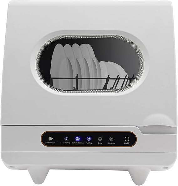 Portable Compact Countertop Dishwasher 5 Washing Programs with Water Tank Leak-Proof Dry 360 Spraying, Large for 6 Sets, 5 Modes for Apartments, Rvs, Dorms