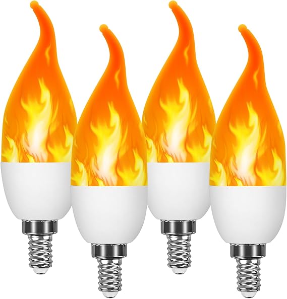 CECOMBINE 4Pcs LED Flame Light Bulb, E14 Flame Effect Lamp, Flickering Light Bulb, 3 Lighting Modes, Indoor and Outdoor Decorative Flickering Flames Bulbs for Halloween Christmas Home Garden Bar