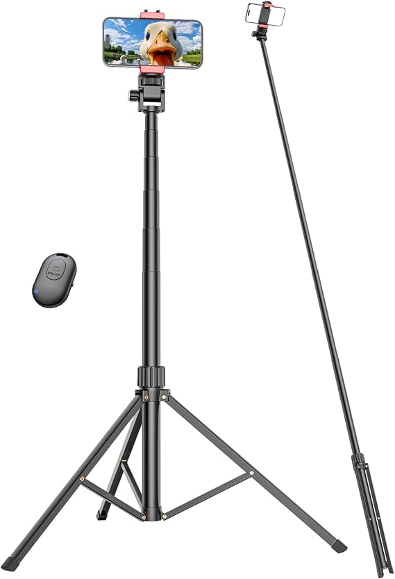 Pnitri 86'' Phone Tripod Stand, Extendable Reinforced Aluminum Phone Stand with Wireless Remote, Stable Cellphone Tripod Compatible with iPhone 15/14/13 Galaxy Smartphone.