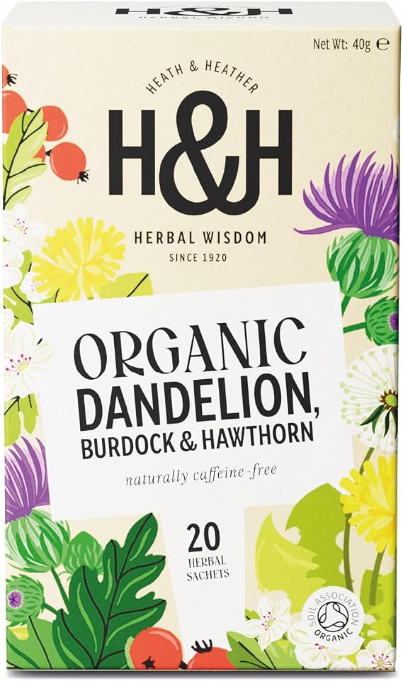 Heath & Heather - Organic Dandelion, Burdock & Hawthorn Tea • Wild Meadow Herbal Infusion for Liver & Heart Health • Caffeine‑Free • Vegan • 20 Tea Bags