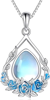 YAFEINI Lotus Necklace for Women Sterring Silver Blue Moonstone Birth Flower Drop Pendant Necklace Jewelry Birthday Gifts