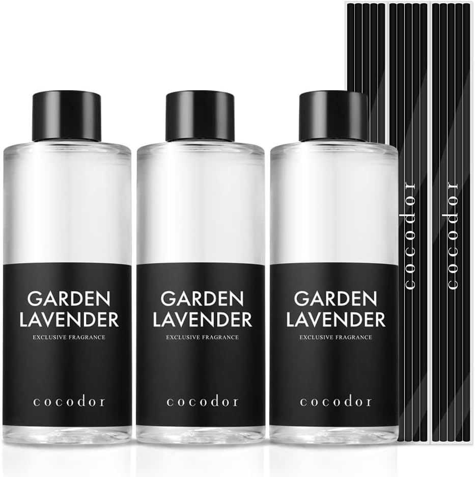 Cocodor Diffuser Oil Refill, Garden Lavender, 6.8 fl oz 200 ml, Set of 3, Reed Diffuser with Stick, Refill, Room Fragrance, Popular