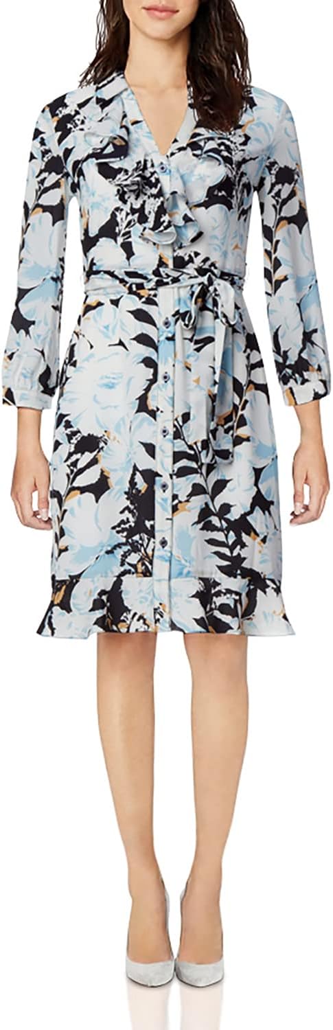 Karl Lagerfeld Paris Womens V-Neck Ruffle Dress
