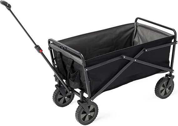Seina Heavy Duty Steel Compact Collapsible Folding Outdoor Portable Utility Cart Wagon with All Terrain Rubber Wheels and 150 Pound Capacity, Red