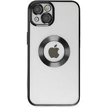 KZY İletişim Apple iPhone 13 ile Uyumlu ile uyumlu Kapak Yanları Renkli Lens Korumalı Logo Gösteren Şeffaf Luxury Kılıf - Siyah