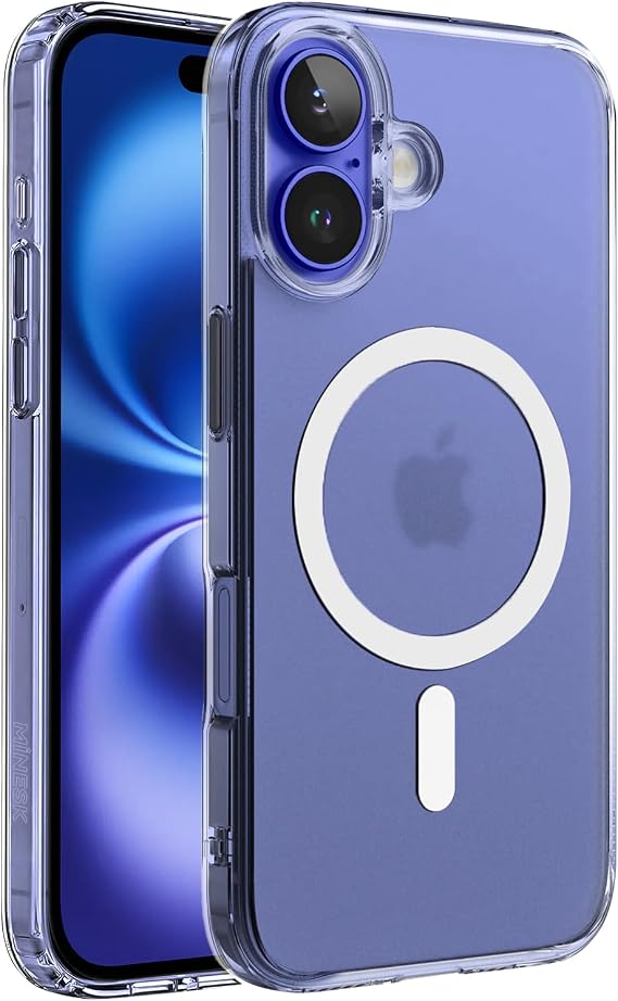 SuperMatt Series Back Fingerprint Proof Rigid Matte Polycarbonate Edges Compatible with MagSafe for Minesk iPhone 16 Premium Clear Case Cover with Tpu Silicone Metal Key (Magnetic, 16)